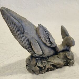 Mt St Helens Ash Clay Sculpture Whale Mother & Baby Vintage 1986 Signed CB